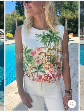 Neutral Ground  Tropical  Crop Tank Top - White Green & Coral $72 web prep 21.5
